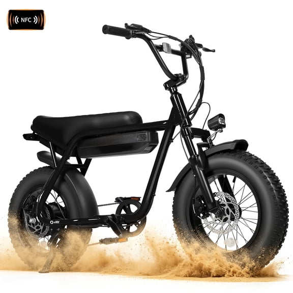 ESKUTE Electric Fat Tire E-Bike for Adults & Teens – 749W Motor, 19MPH, 48V 13Ah Battery, 16"x4" All-Terrain, 7-Speed, Front Suspension, Black