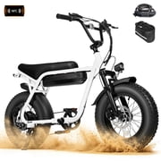 ESKUTE Electric Fat Tire E-Bike for Adults & Teens   749W Motor, 19MPH, 48V 13Ah Battery, 16"x4" All-Terrain, 7-Speed, Front Suspension, with Phone Bag & Lock, White