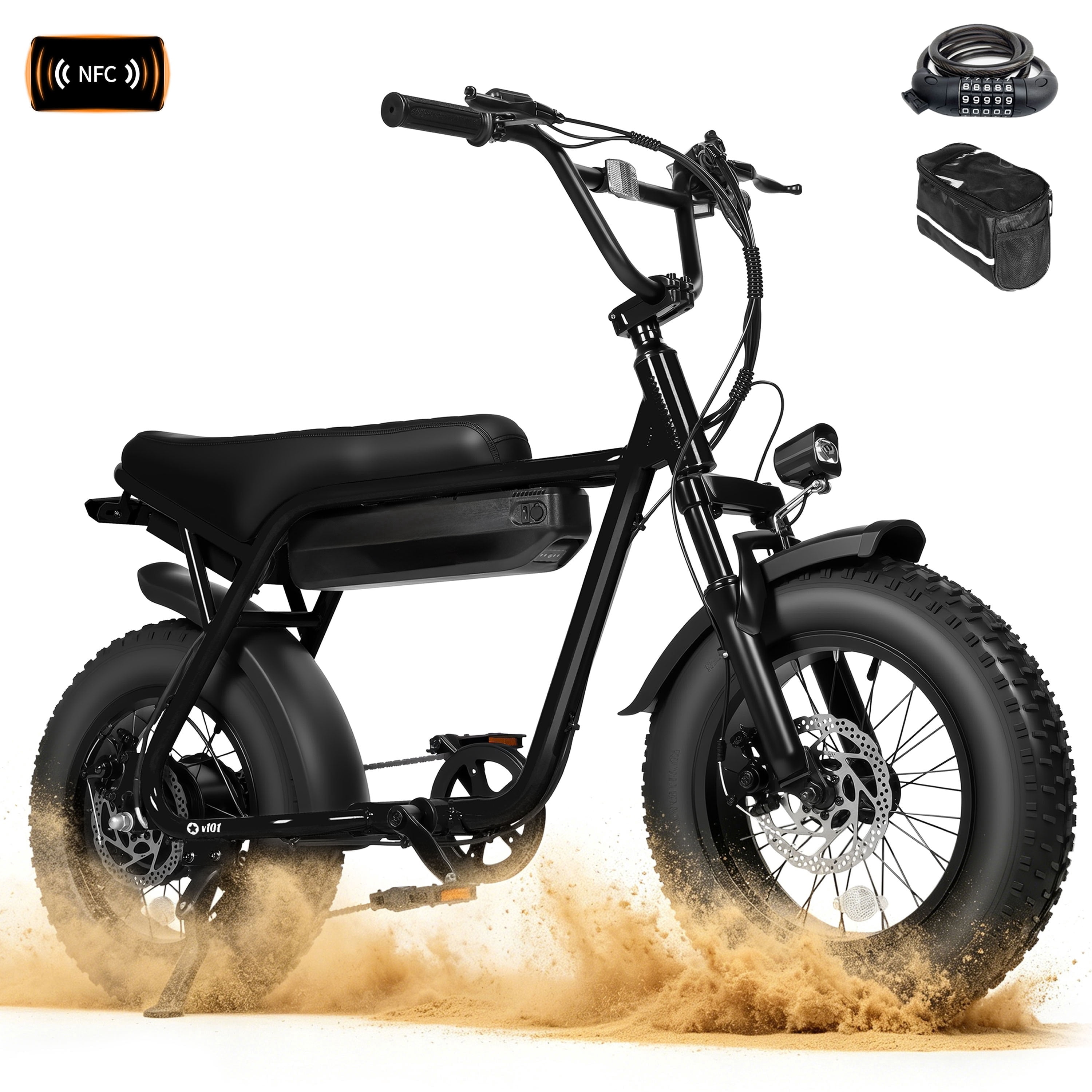 ESKUTE Electric Fat Tire E-Bike for Adults & Teens – 750W Motor (1500W Peak), 28MPH, 48V 13Ah Battery, 16"x4" All-Terrain, 7-Speed, Front Suspension, with Phone Bag & Lock, Black