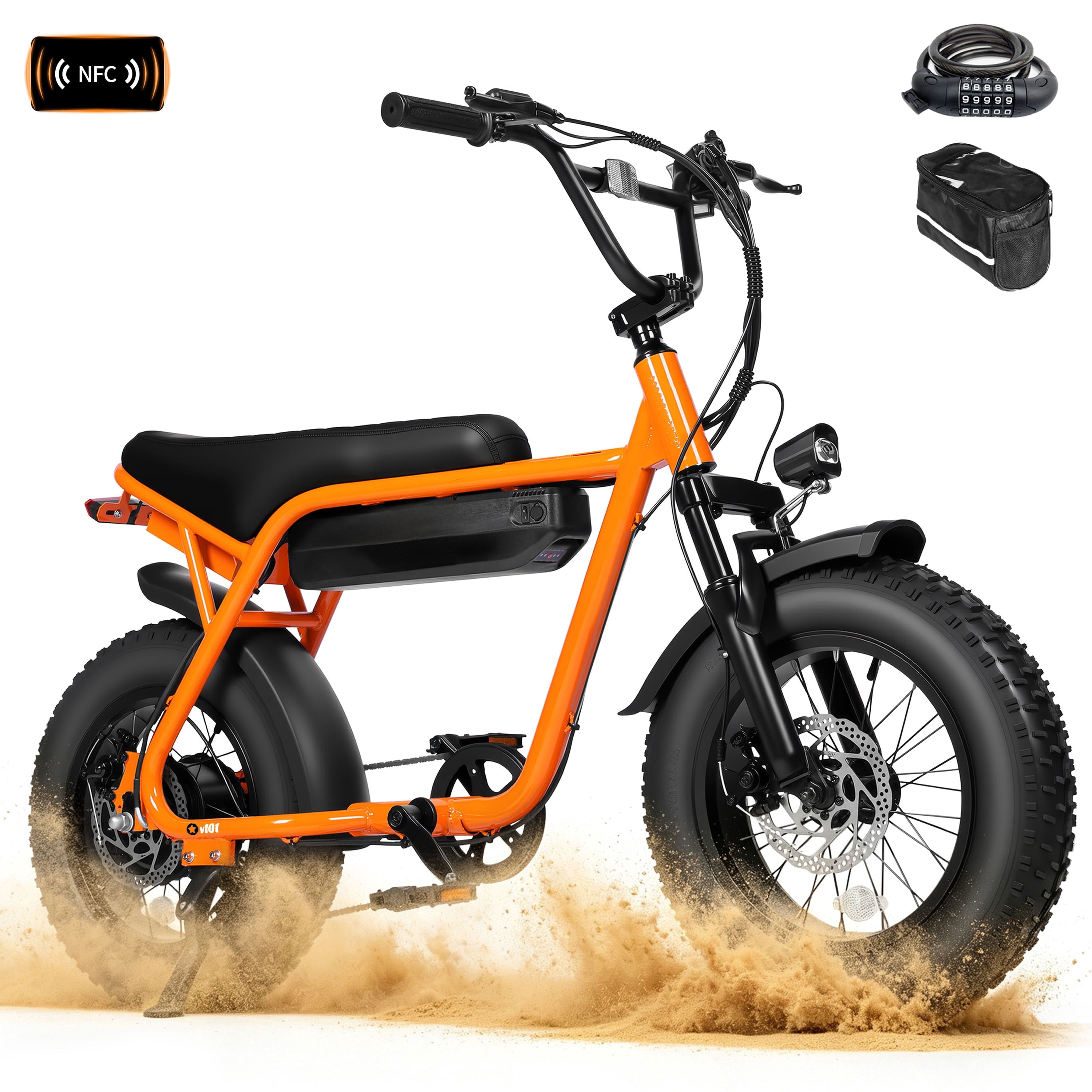 ESKUTE Electric Fat Tire E-Bike for Adults & Teens – 750W Motor (1500W Peak), 28MPH, 48V 13Ah Battery, 16"x4" All-Terrain, 7-Speed, Front Suspension, with Phone Bag & Lock, Orange