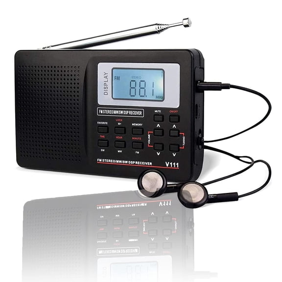 V111 Shortwave Radio,Portable Digital Radio Stereo Voice,Battery Operated with Favorite Key and Earphone Digital Alarm Clock for Hiking Walking
