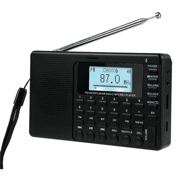 V115P Portable Shortwave Radio,Rechargeable AM FM SW WB Radio,Wireless Connection,1800mAh Battery,Digital Tuner,TF/AUX,Recording,Flashlight,Sleep Timer,Alarm Clock,for Emergency,Camping