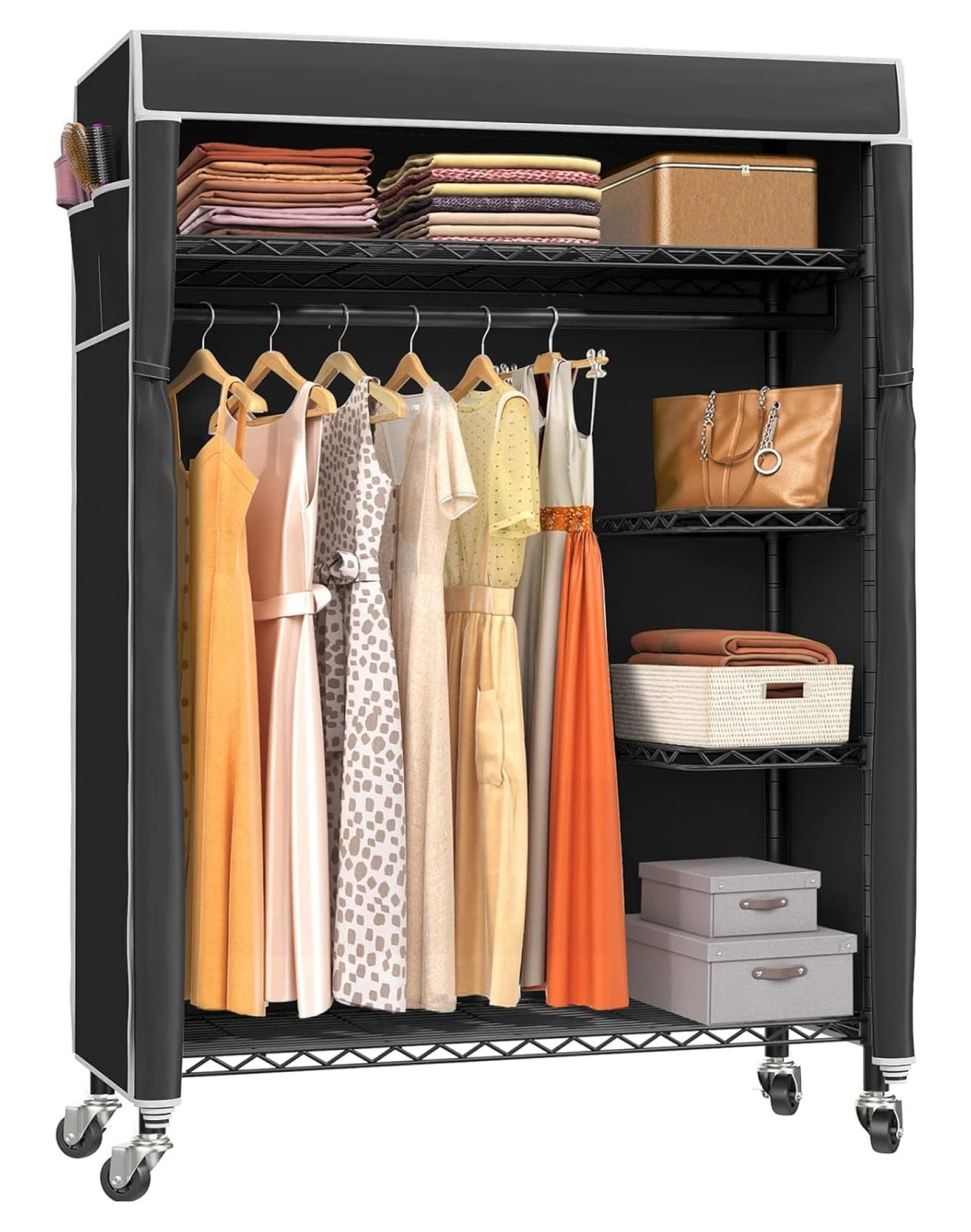 V11C Portable Closet Rolling Clothes Rack 5 Tiers Heavy Duty Adjustable ...