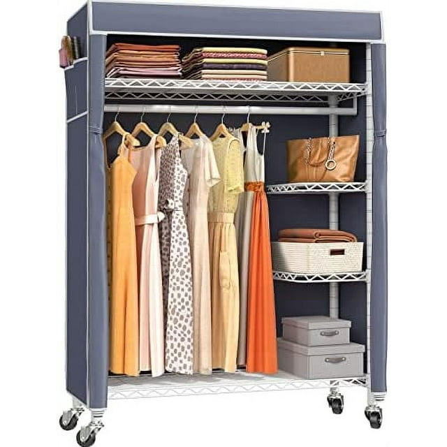 V11C Wire Garment Rack Rolling Heavy Duty Portable Closets with