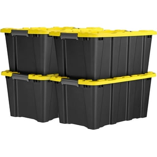 HOMZ 6610DWBLDC.04 10 Gallon Stackable and Nestable Heavy Duty Plastic  Storage Container with 4 Way Handles, Capri Blue, (4 Pack)