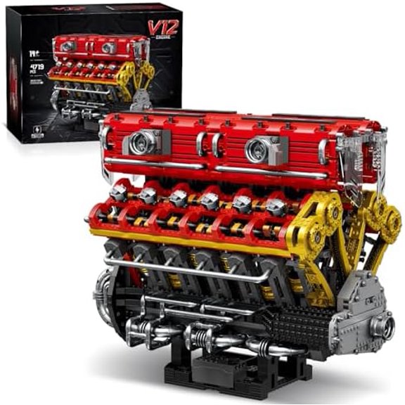 V12 Engine Model Kit That Runs for Adults, 4719 Pieces 12-Cylinder Sports Car Big Engine Building Set with Motor, Compatible with , STEM Physical Science Experiment Construction Toy for Teens 14+