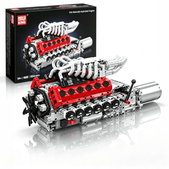 V12 Engine Model Kit for Adults, 1366 Pcs Engine Kits that Runs, DIY Mechanical Building Set for 14+, 10210 STEM Educational Toy Car Motor