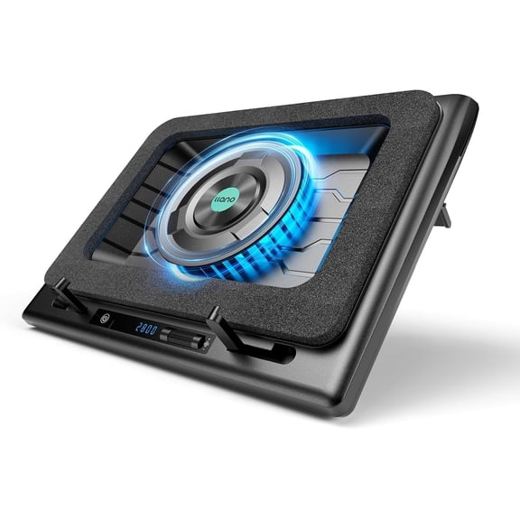 V12 Laptop Cooling Pad, Gaming Laptop Cooler Stand with 5.5inch Powerful Turbo Fan, Adjustable Speed, Touch Control, 3-Port USB A, for Fast Cooling Laptop 15.6-19in, Black (No RGB)