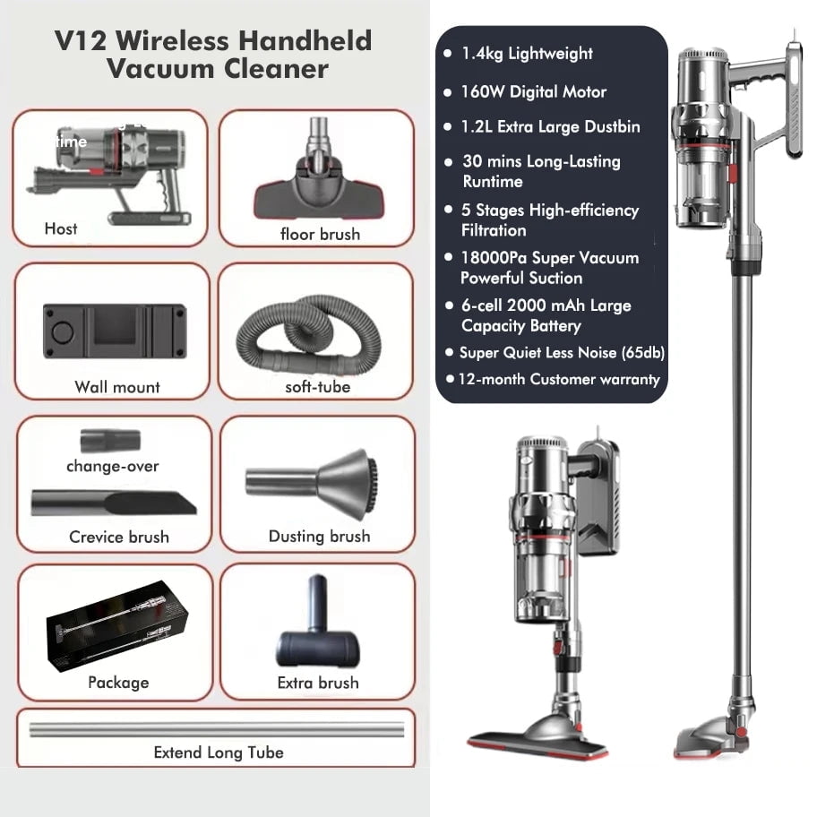 V12 Wireless Handheld Vacuum Cleaner180W 10kPa Suction Power Vertical v12-wireless-handheld-vacuum-cleaner180w-10kpa-suction-power-vertical