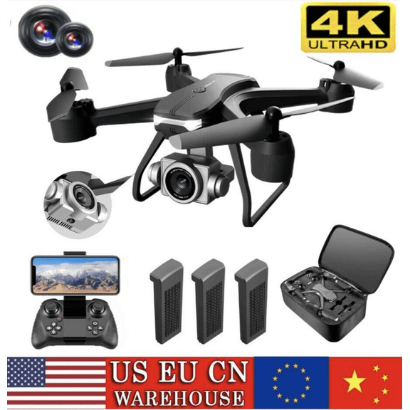 V14 Professional Drone 6K HD Dual Camera - WiFi FPV Portable RC Quadcopter with 2 Batteries (30Min Flight) Voice/Gesture Control for Adults Beginners