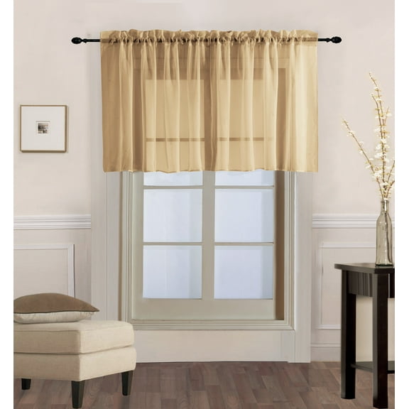 (V16) GOLD 1PC Elegant Straight Sheer Rod Pocket Swag Waterfall Valance, 55" X 18" Inch&nbsp;