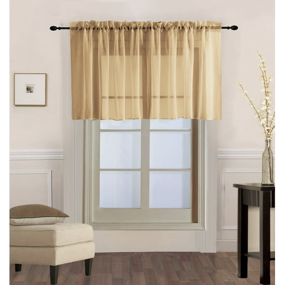 (V16) GOLD 1PC Elegant Straight Sheer Rod Pocket Swag Waterfall Valance, 55" X 18" Inch 