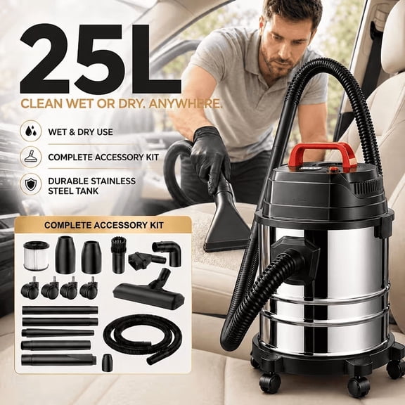 V18000PA Commercial Vacuum Cleaner - 2 Peak HP Suction Power - Lightweight 3-In-1 Wet And Dry Vacuum with Blower Function - Ideal for Cleaning Cars, Boats, Pet Hair, And Hard Floors