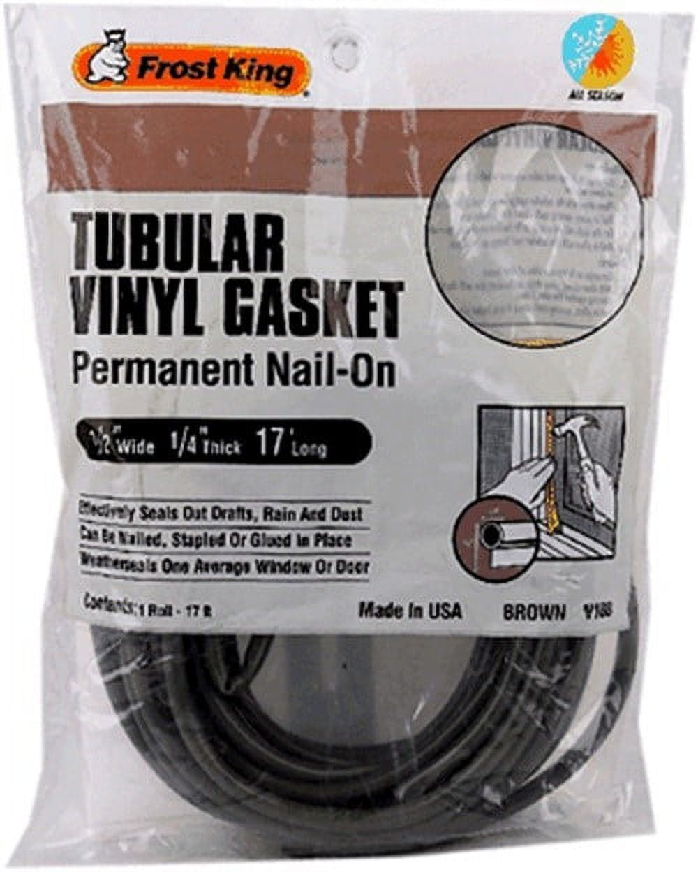 V18bh 1/2"X1/4"X17' Tubular Vinyl Gasket Weather Strip Brown