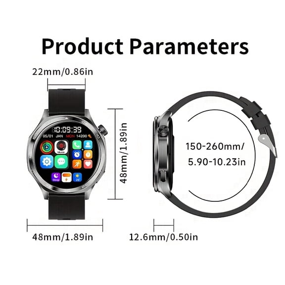 V19U Smartwatch, 1.46" HD Round Screen, BT Call, Health Monitor, 200+ Watch Faces, Android & iOS Compatible