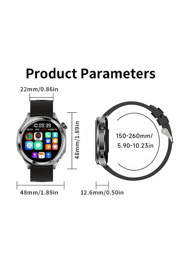 V19U Smartwatch, 1.46" HD Round Screen, BT Call, Health Monitor, 200+ Watch Faces, Android & iOS Compatible