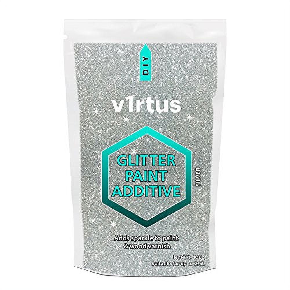 V1RTUS Silver Glitter Paint Crystal Additive 100g / 3.5oz for Acrylic,  Latex, Emulsion - use Interior / Exterior - Wall, Ceiling, Wood, Metal,  Varnish, Dead flat, Matte, Soft Sheen or Silk 