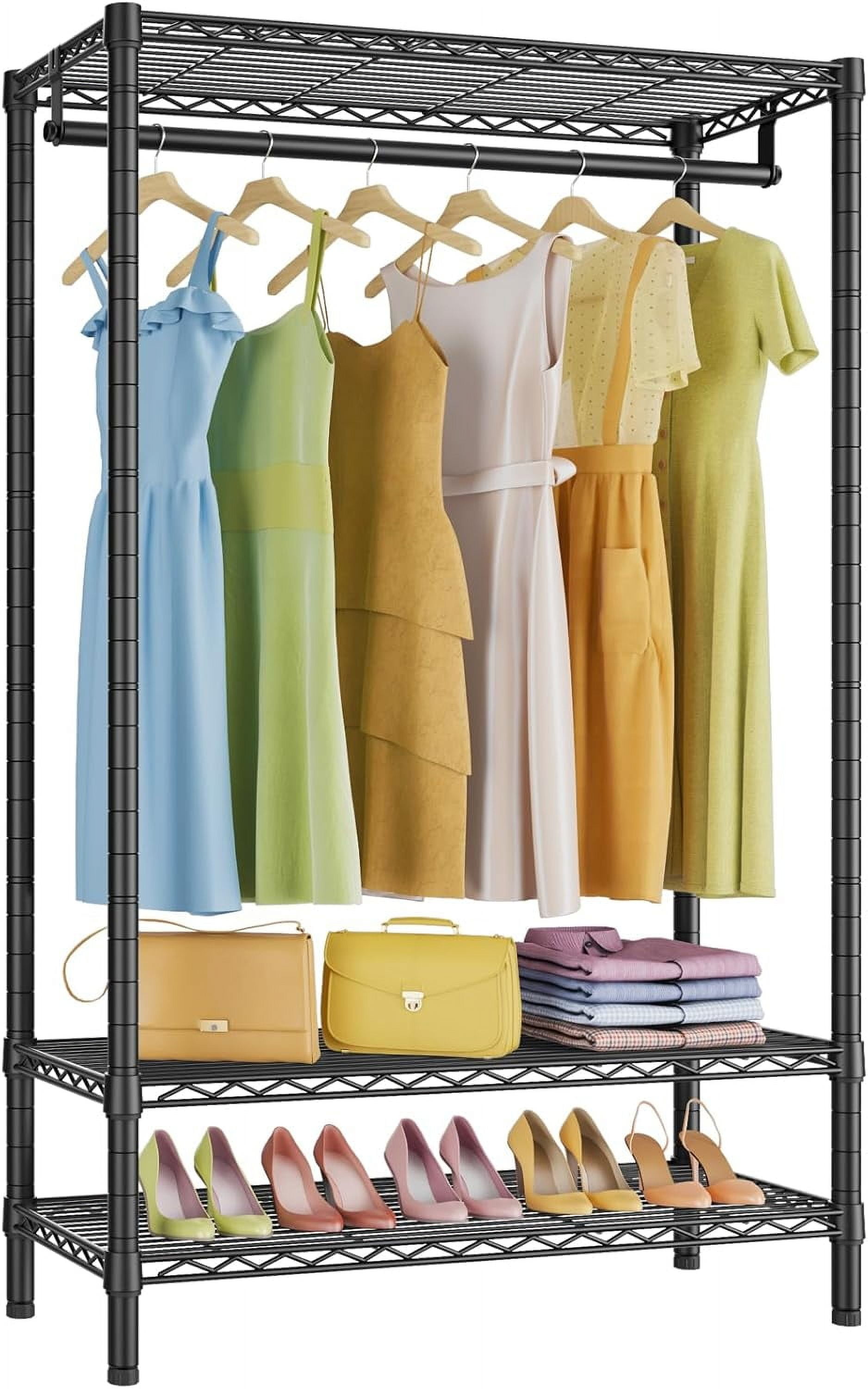 Kenvc Freestanding Garment Rack With Wheels - Heavy Duty Clothes Organizer, Wardrobe Closet For Bedroom, 63.4"H X 30.7"L