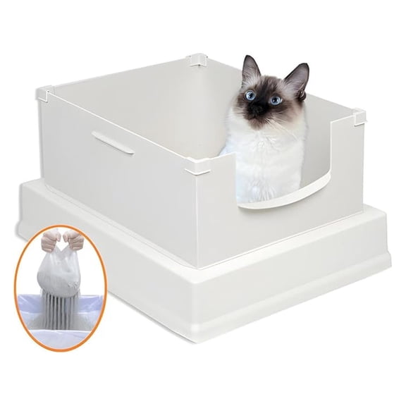 V2 Deluxe Cat Litter Box Starter Kit, Includes 56ct Disposable Standard Sifting Liners, White