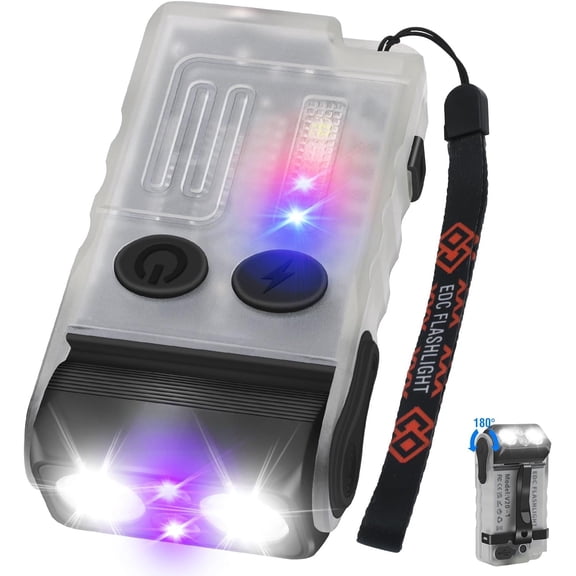 V20 LED Small EDC Flashlight with 365nm UV Light,180? Swivels,Super Bright USB C Rechargeable Mini Pocket Flash Light with Clip-13 Mode,IP67,,110DB Buzzer(White)