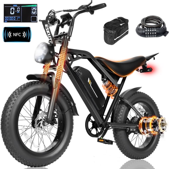 V200 Electric Bike for Adults, Dirt E-Bike with 29MPH 48V20.8Ah Battery,20"x4.0 Fat Tire,29MPH 80 Miles, NFC Unlock, 7-Speed Dual Suspension, Black with Phonebag & Lock
