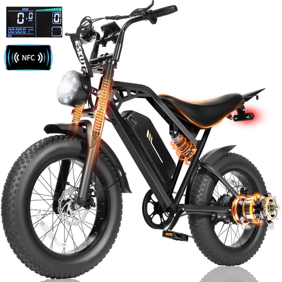 V200 Electric Bike for Adults, Dirt E-Bike with 29MPH 48V20.8Ah Battery,20"x4.0 Fat Tire,29MPH 80 Miles, NFC Unlock, 7-Speed Dual Suspension, Streamlined Frame, Black