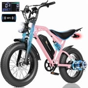 ESKUTE V200 Electric Bike for Adults, Dirt E-Bike with 20MPH 52V20.8Ah Battery 80 Miles,20"x4.0 Fat Tire, NFC Unlock, 7-Speed Dual Suspension, Streamlined Frame, Pink, UL2849
