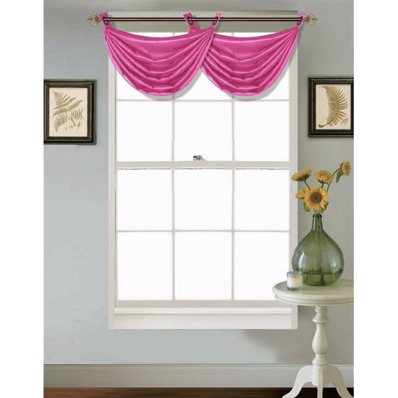 (V24) HOT PINK 1PC Elegant Faux Silk Swag Waterfall Bronze Grommets Dressing Valance, 55" X 24" Inch