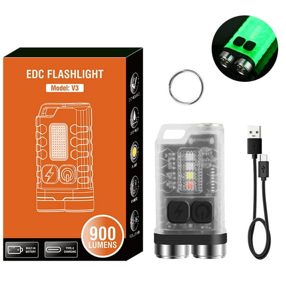 V3 EDC Flashlight Keychain Light 900 Lumens Handheld Portable Super Bright TYPE-C USB Charging Port Emergency Work Camping Light