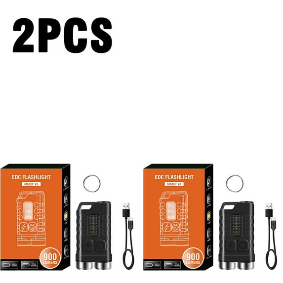 V3 EDC Flashlight Keychain Light 900 Lumens Handheld Portable Super Bright TYPE-C USB Charging Port Emergency Work Camping Light