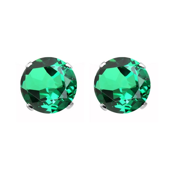 V3 Jewelry®14KT White Gold with Emerald Stud Earrings