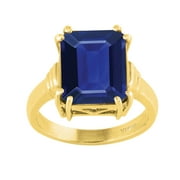 V3 JEWELRY ® 18KT Gold Over Sterling Silver with Blue Sapphire Emerald Cut Solitaire Ring for Women
