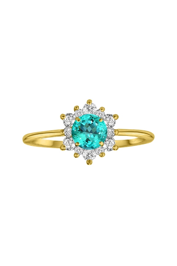 ® 18KT Gold Over Sterling Silver with Paraiba Tourmaline and White Topaz Flower Ring for Women