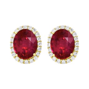 V3 Jewelry® 18KT Gold Over Sterling Silver with Ruby and White Topaz Stud Earrings for Women