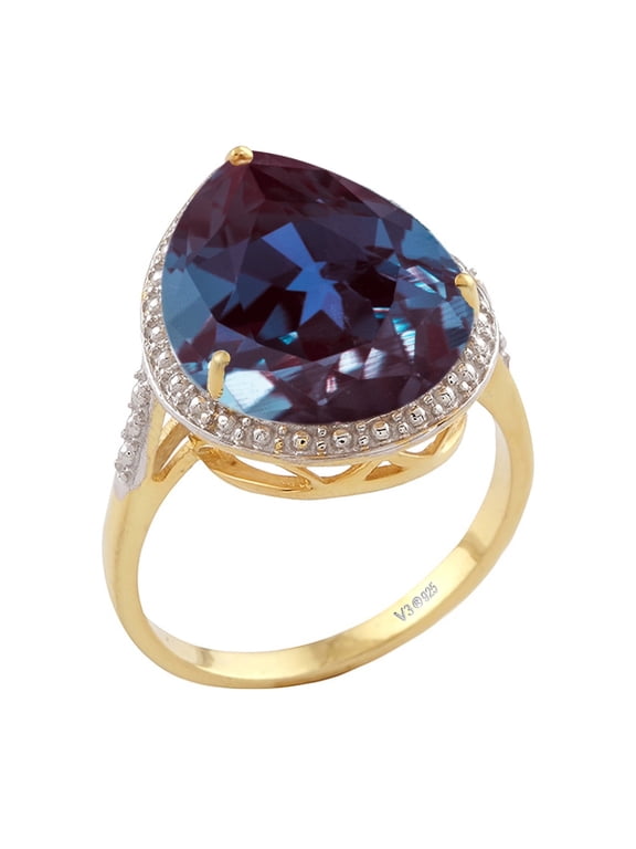 8.50CT Color Changing Alexandrite Tear Drop Solitaire 18k Gold plated Sterling Silver Ring