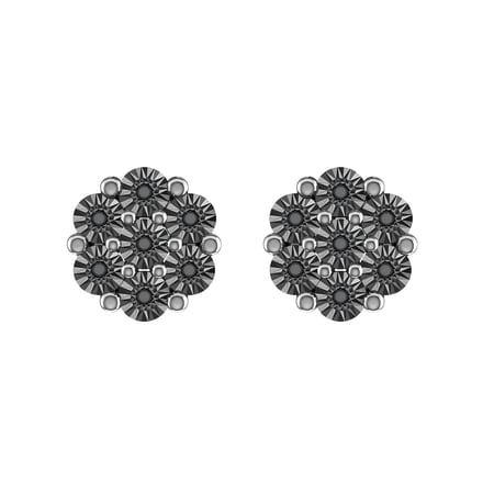 V3 Jewelry 925 Sterling Silver Natural Black Diamond Flower Earrings for Women