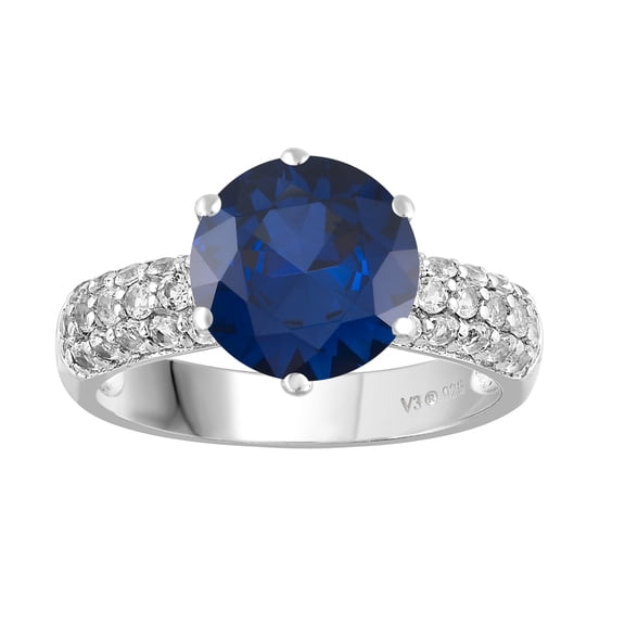 V3 Jewelry® 925 Sterling Silver with Blue Sapphire and White Topaz Classic Ring for Women