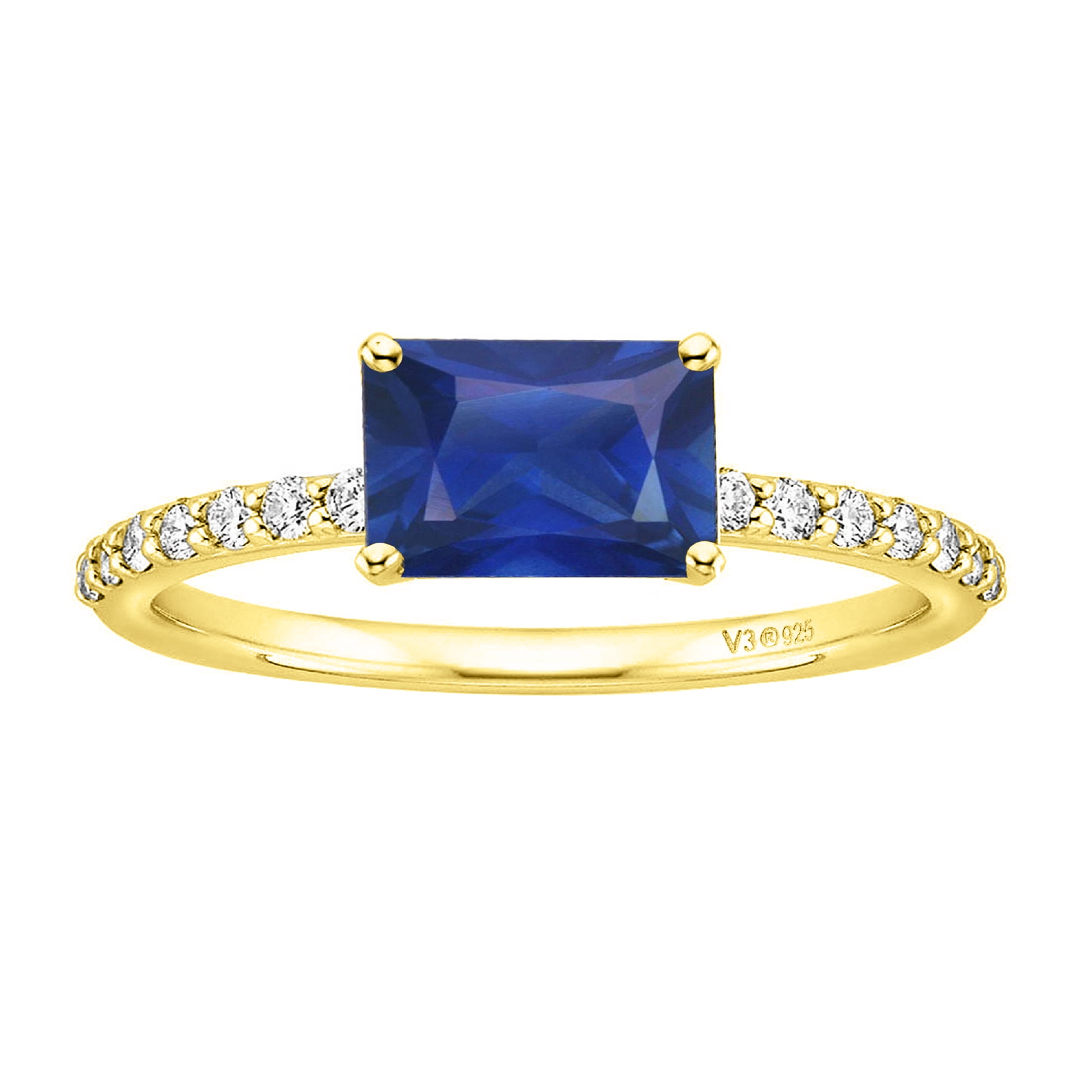 V3 Jewelry® 925 Sterling Silver with Blue Sapphire and White Topaz Engagement Ring for Women