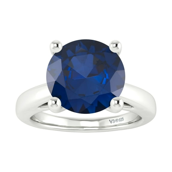 V3 Jewelry® 925 Sterling Silver with Blue Sapphire and White Topaz Solitaire Ring for Women
