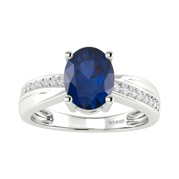 V3 Jewelry® 925 Sterling Silver with Blue Sapphire and White Topaz Solitaire Ring for Women