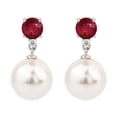 thumbnail image 1 of V3 Jewelry® 925 Sterling Silver with Freshwater Pearl, Ruby and White Sapphire Dangle Earrings for Women, 1 of 4