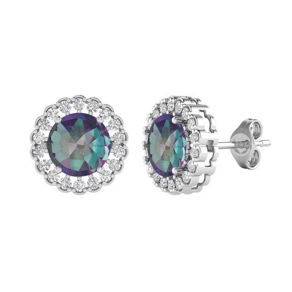 V3 Jewelry® 925 Sterling Silver with Mystic Topaz and White Topaz Halo Stud Earrings
