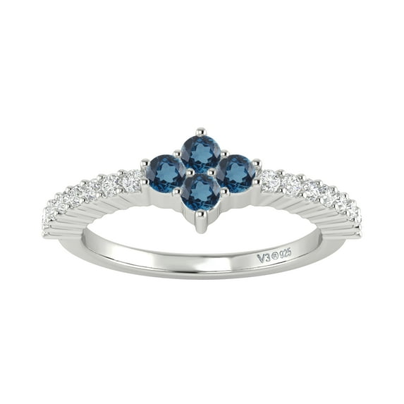 V3 Jewelry® 925 Sterling Silver with Natural London Blue Topaz and White Zircon Ring for Women