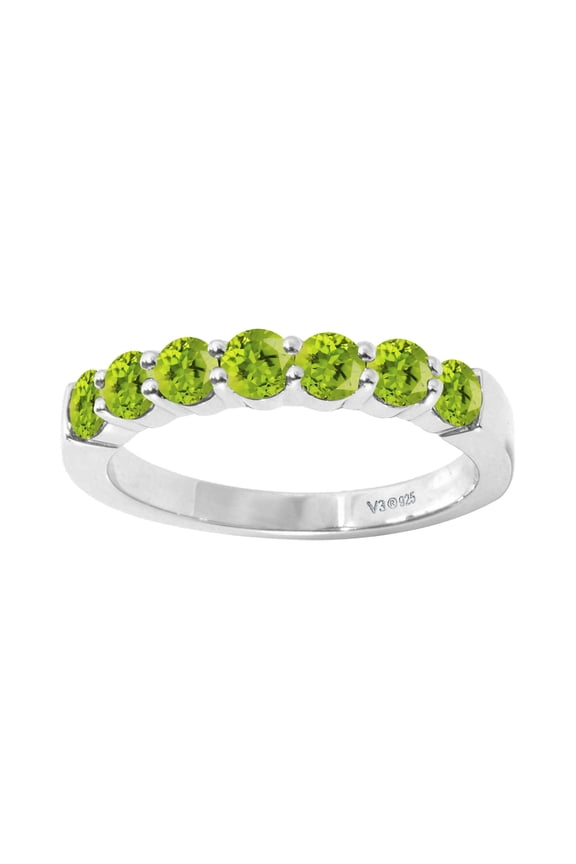 ® 925 Sterling Silver with Natural Peridot Seven Stone Band Ring for Women