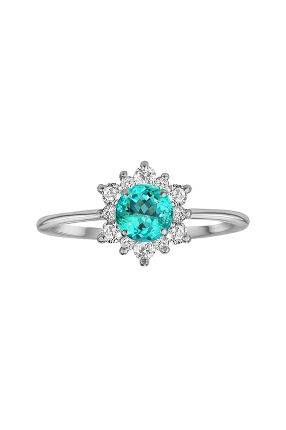 ® 925 Sterling Silver with Paraiba Tourmaline and White Topaz Flower Ring for Women