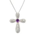 thumbnail image 1 of V3 Jewelry 925 Sterling Silver with Round Shape Natural Amethyst and White Zircon Cross Pendant with 18" Chain for Women, 1 of 3
