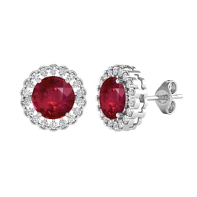 V3 Jewelry 925 Sterling Silver with Ruby and White Topaz Halo Stud Earrings