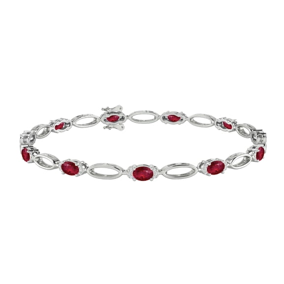 V3 Jewelry 925 Sterling Silver with Ruby and White Zircon Link Bracelet for Women