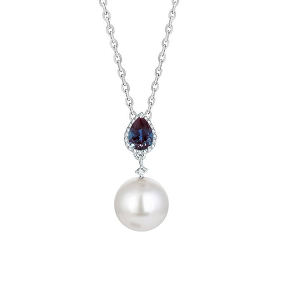 V3 Jewelry 925 Sterling Silver with Shell Pearl, Color Changing Alexandrite and White Topaz Pendant