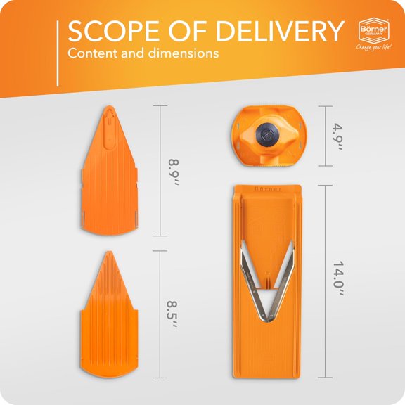 V3 Mandoline Food Slicer with Safety Holder - Adjustable Thickness Vegetable Chopper for Fruits & Vegetables - Made in Germany - Orange